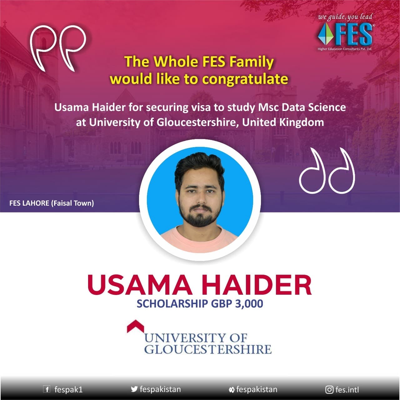 Scholarship: Usama Haider — MSc Data Science, University of Gloucestershire, United Kingdom.