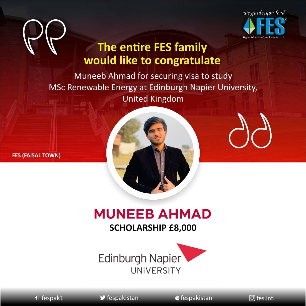 Scholarship: Muneeb Ahmad — MSc Renewable Energy, Edinburgh Napier University, United Kingdom.