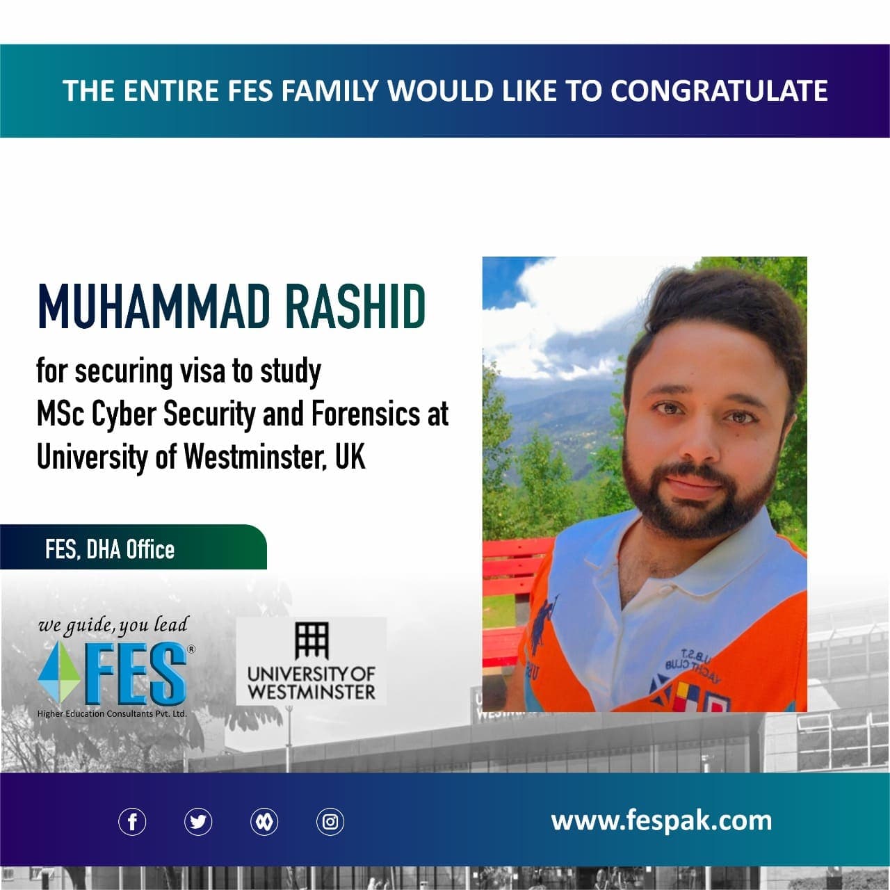 Scholarship: Muhammad Rashid — MSc Cyber Security and Forensics, University of Westminster, United Kingdom.