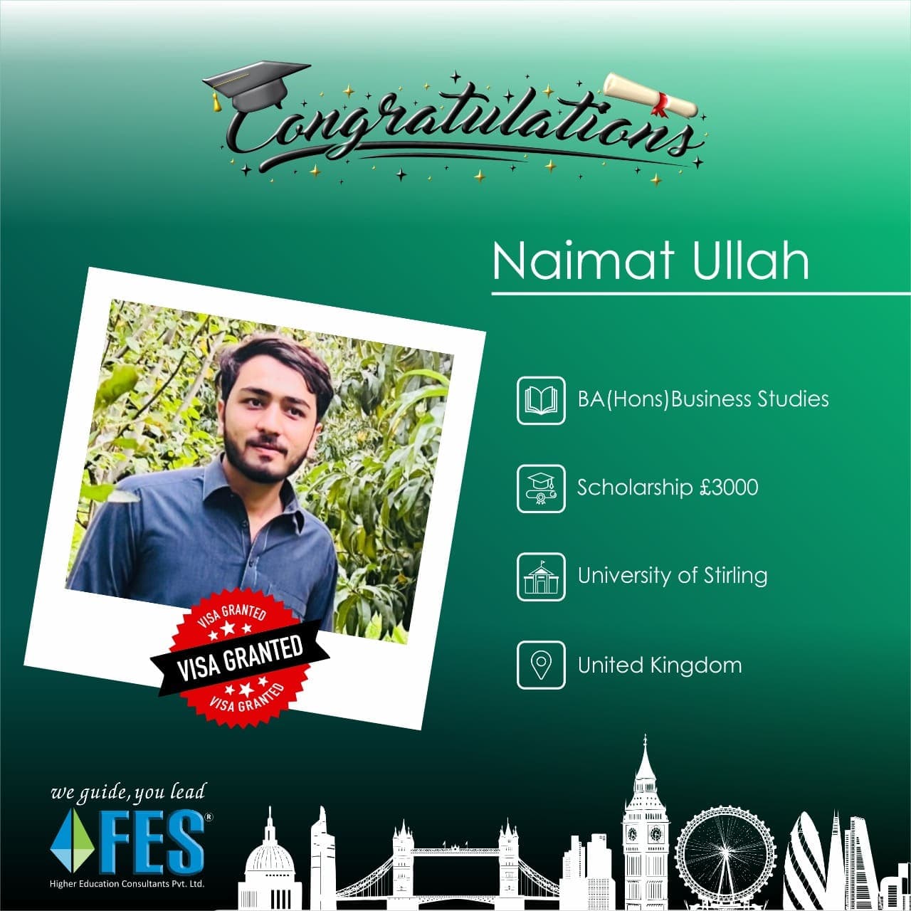 Visa success: Naimat Ullah — University of Stirling, United Kingdom.