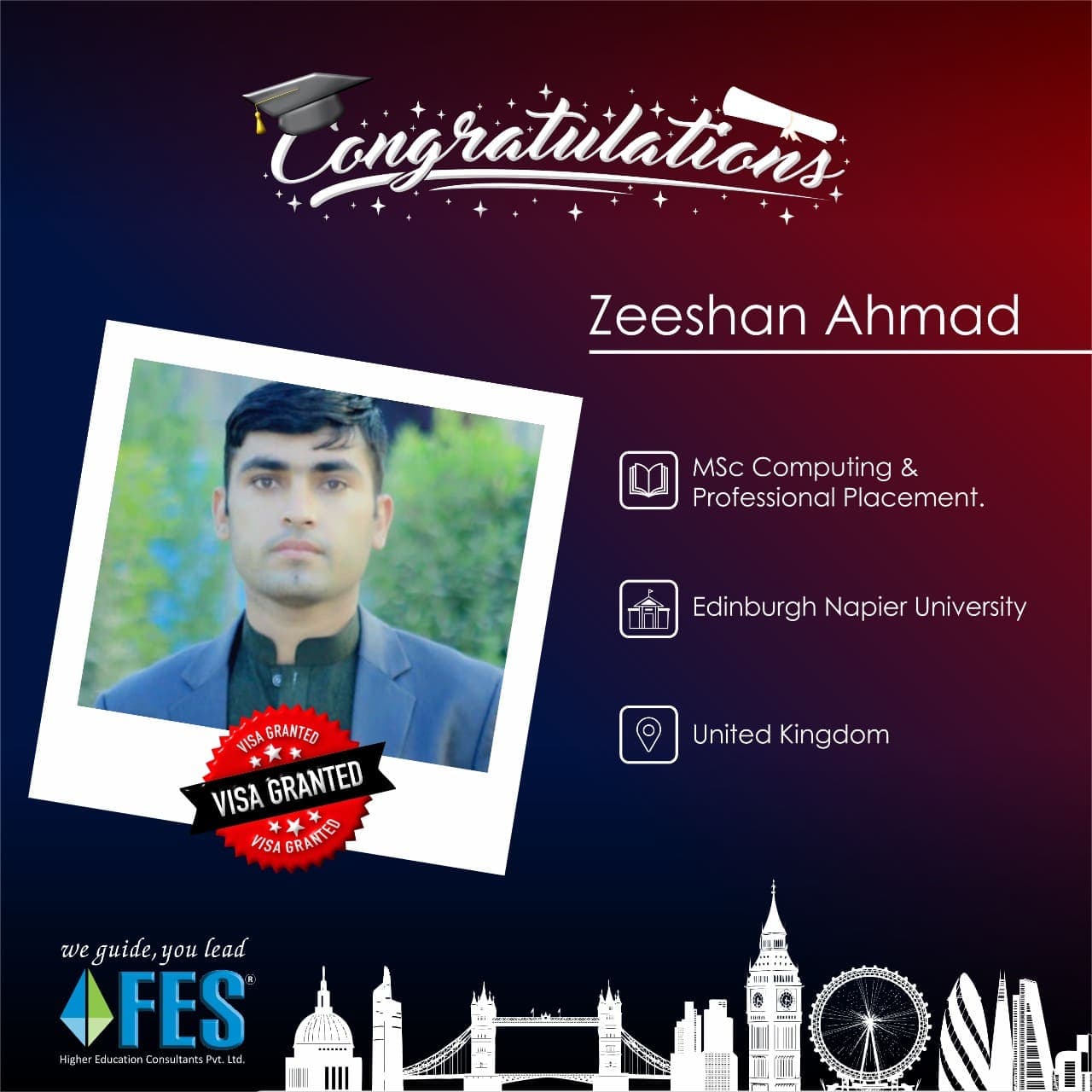 Visa success: Zeeshan Ahmad — MSc Computing & Professional Placement, Edinburgh Napier University, United Kingdom.
