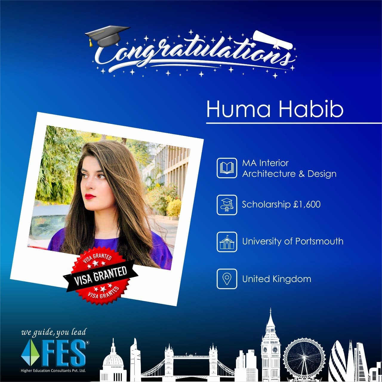 Visa success: Huma Habib — MA Interior Architecture & Design, University of Portsmouth, United Kingdom.