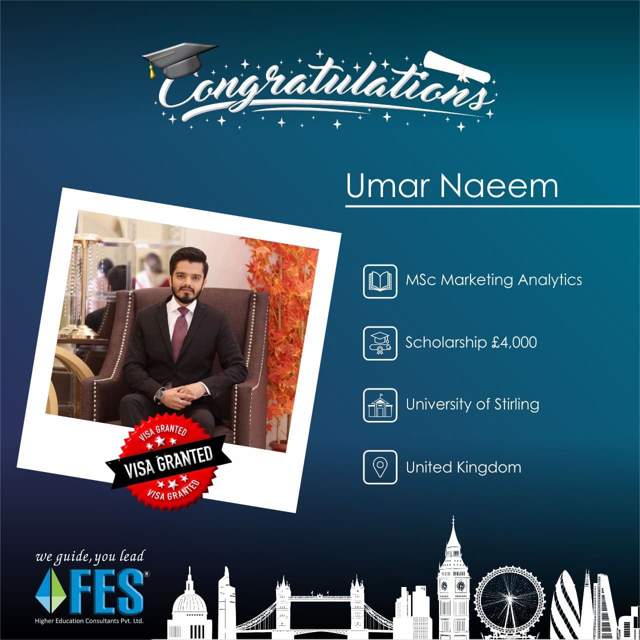 Visa success: Umar Naeem — MSc Marketing Analytics, University of Stirling, United Kingdom.