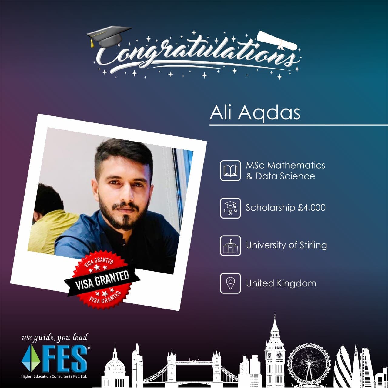 Visa success: Ali Aqdas — MSc Mathematics & Data Science, University of Stirling, United Kingdom.
