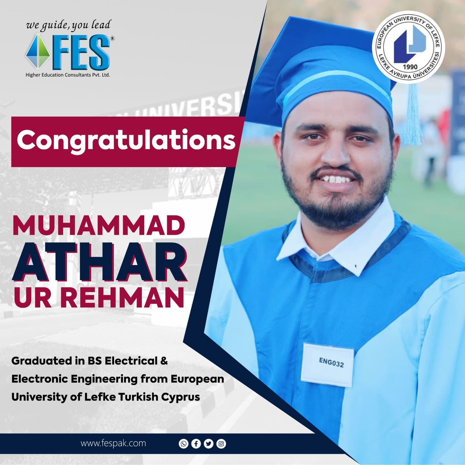 Graduation: Muhammad Athar Ur Rehman — BS Electrical & Electronic Engineering, European University of Lefke, Turkish Cyprus.