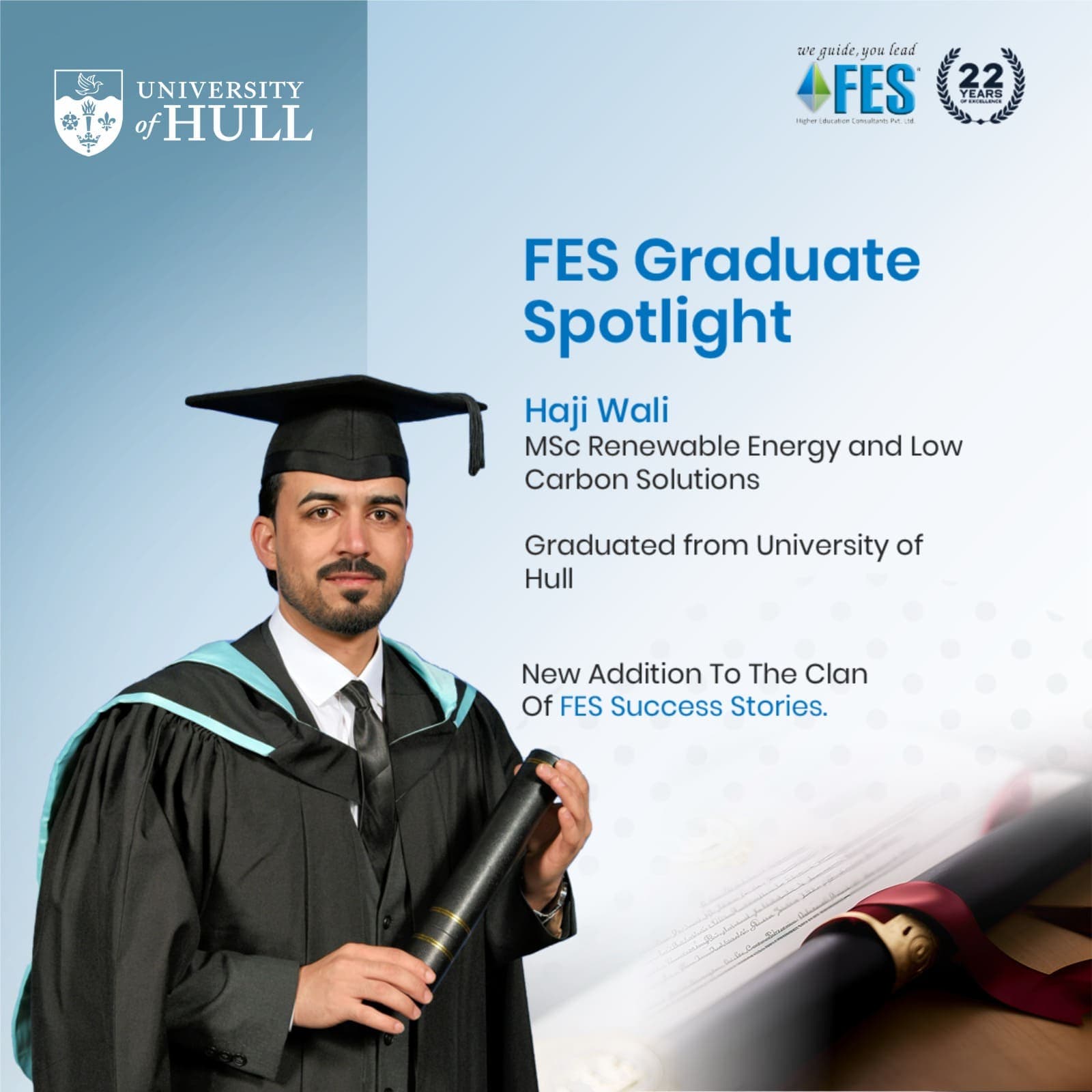 Graduation: Haji Wali - MSc Renewable Energy and Low Carbon Solutions, University of Hull, United Kingdom.