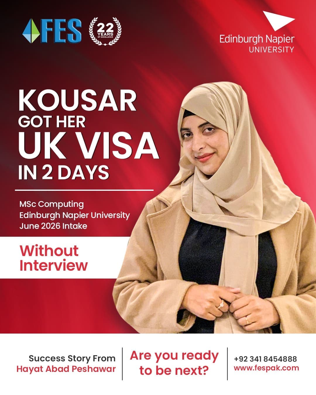 Visa success: Kousar — MSc Computing, Edinburgh Napier University, United Kingdom.